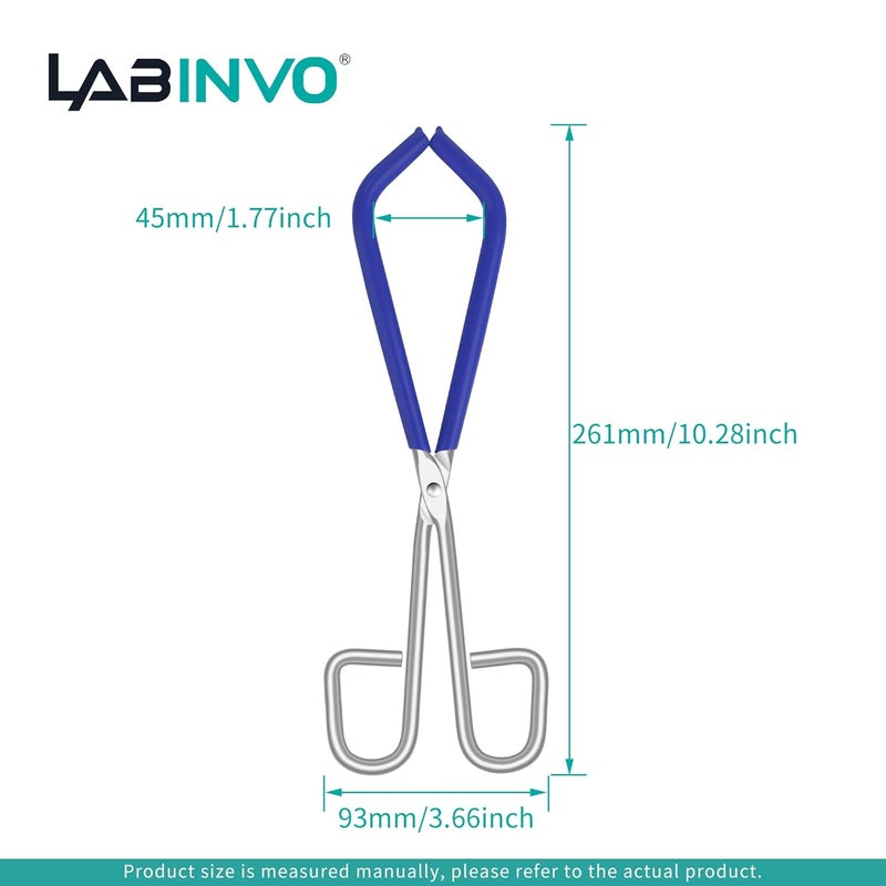 LINVO Lab Beaker Tongs with Blue Rubber Coated Ends, Chrome Plated Steel Clamping Tools for 50mL - 2000mL Capacity - Image 3